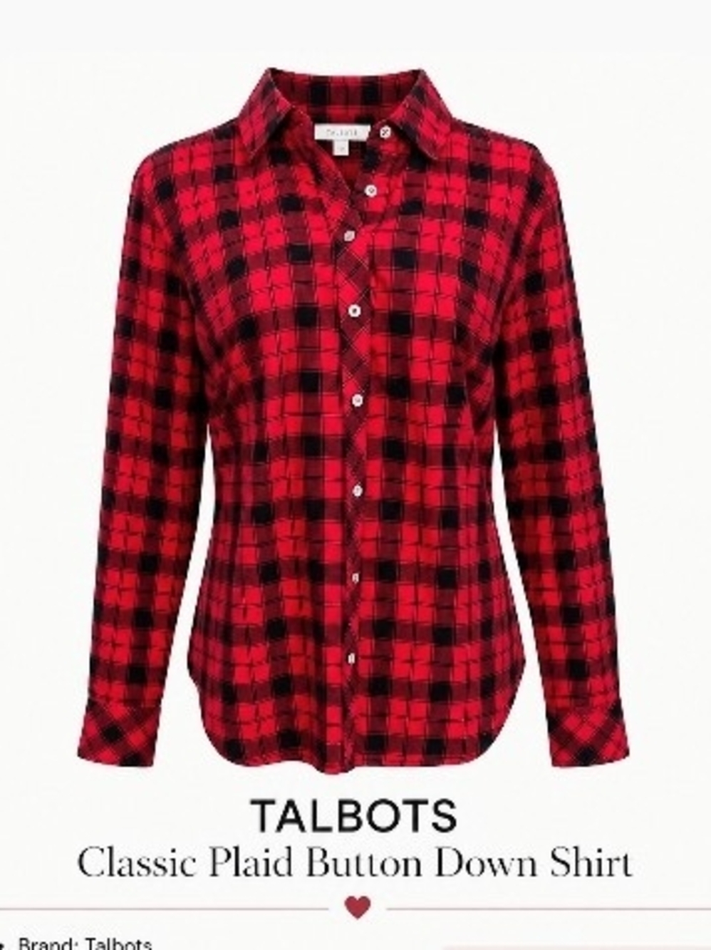 Talbots Red Plaid Classic Button-Down Shirt